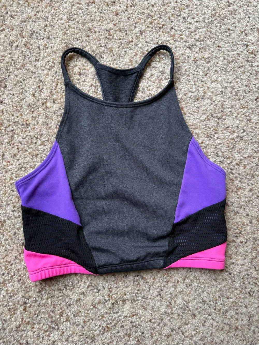 Justice Girls Gray Racerback Tank with Purple & Pink Panels